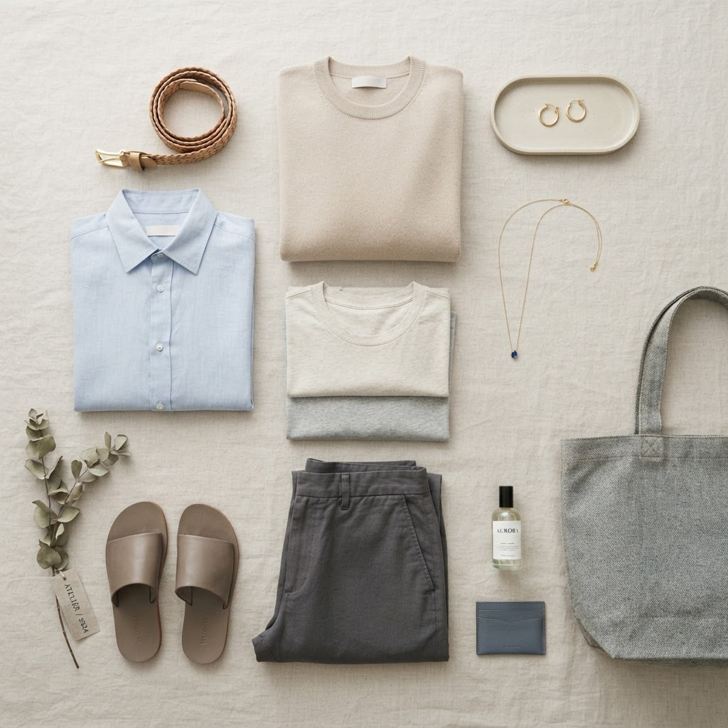 Minimalist apparel brand flatlay